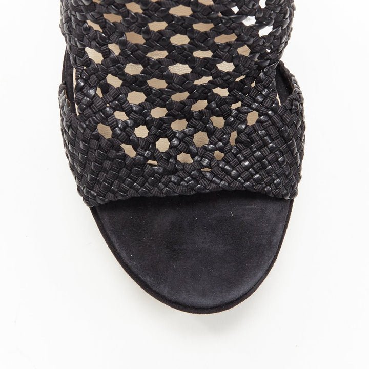 JIMMY CHOO Taytum 130 black woven leather curved heel platform sandal EU39