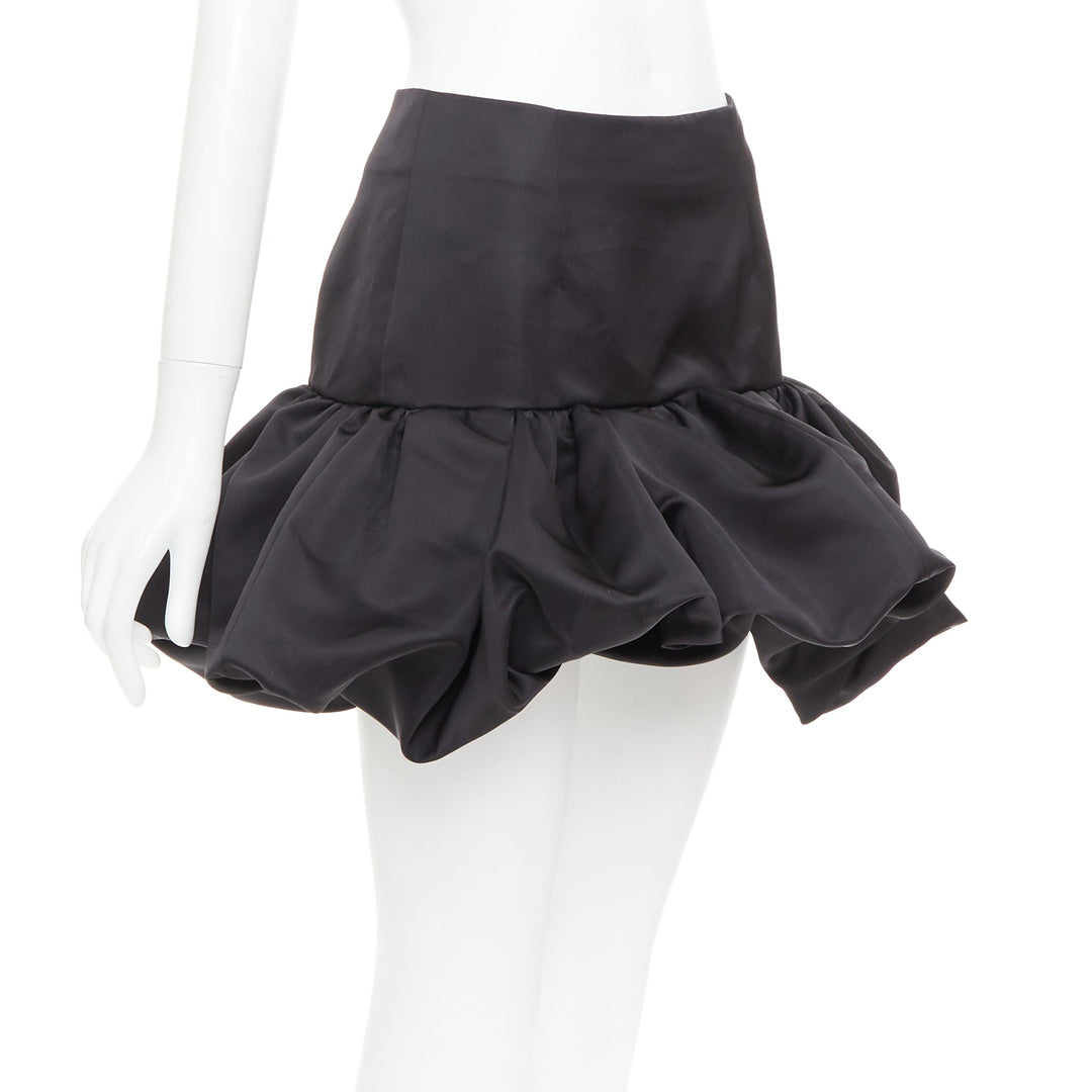 AREA black satin ruffle hem high waisted puffy mini skirt US2 XS