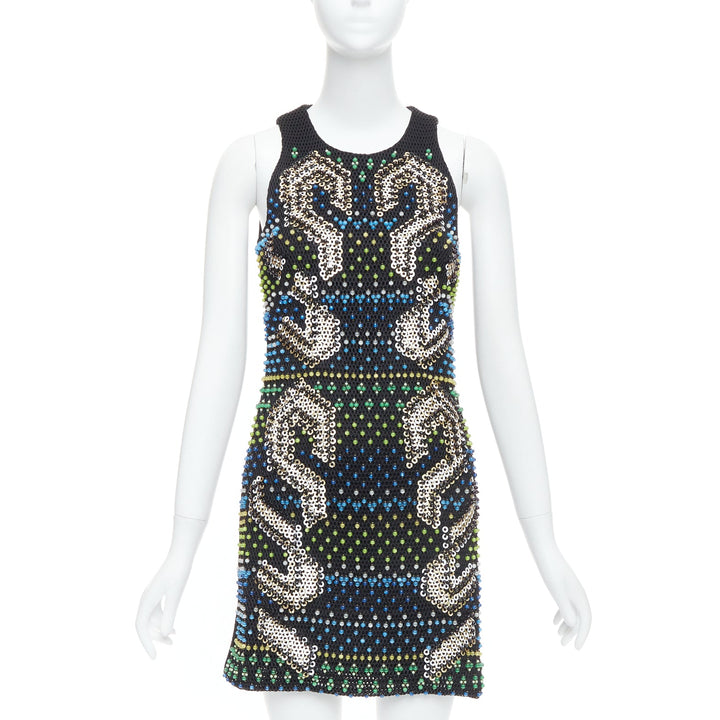 PETER PILOTTO black green beads embellished scuba mini dress UK8 S