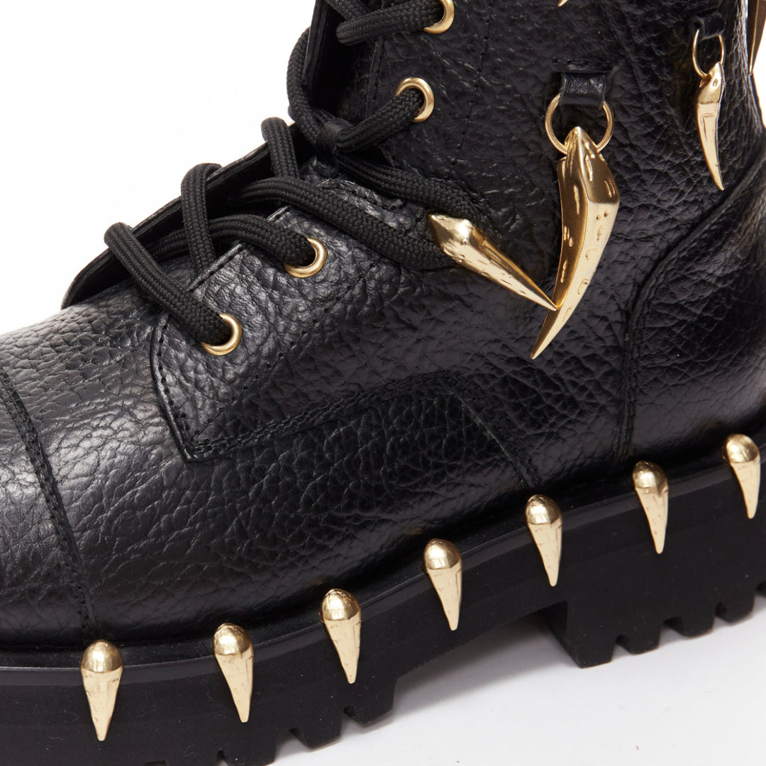 ROBERTO CAVALLI 2022 gold horn charm embellished black combat boots EU39