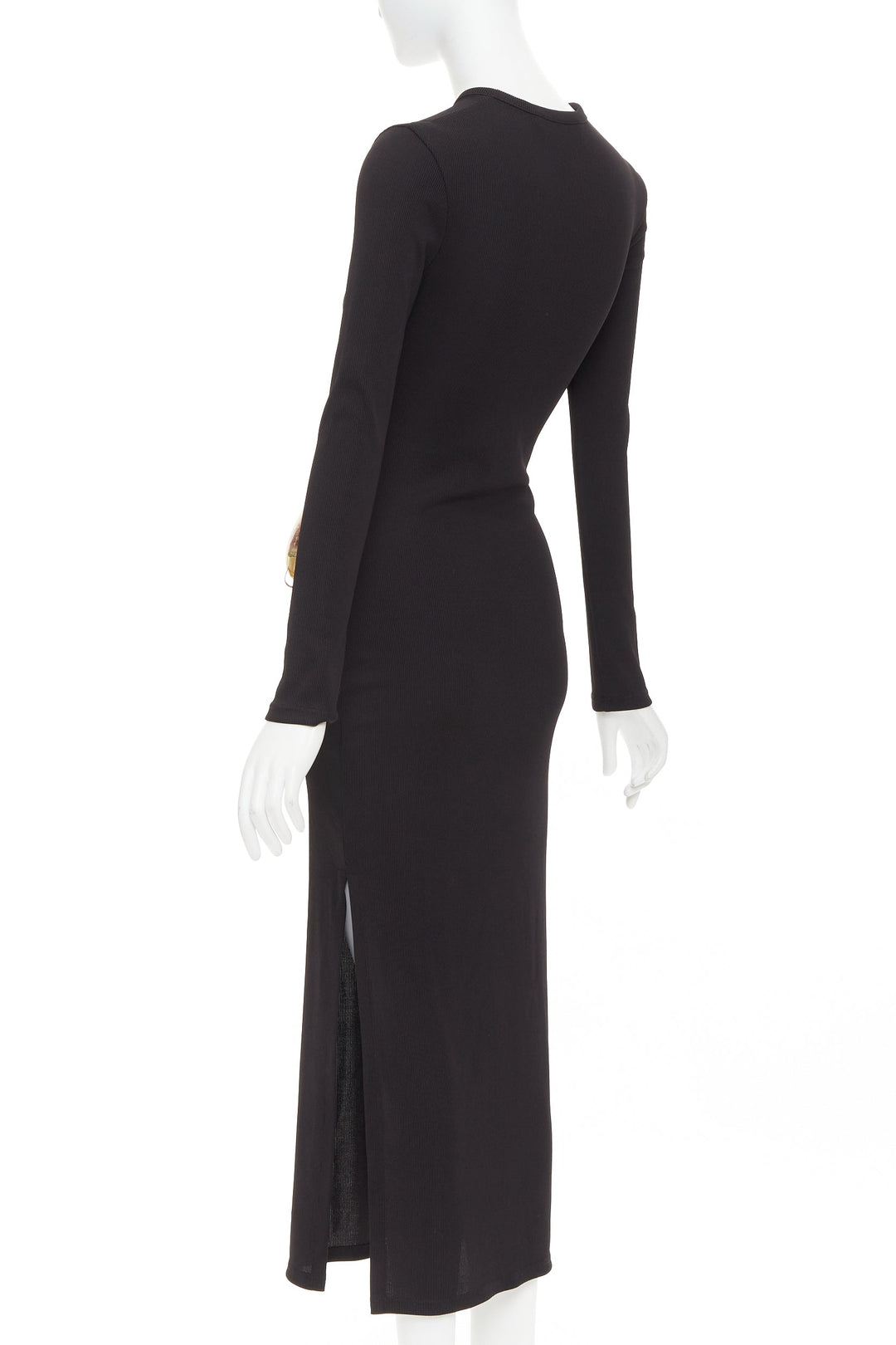 CHRISTOPHER ESBER black ribbed brown floral acrylic cut out bodycon dress UK6 XS