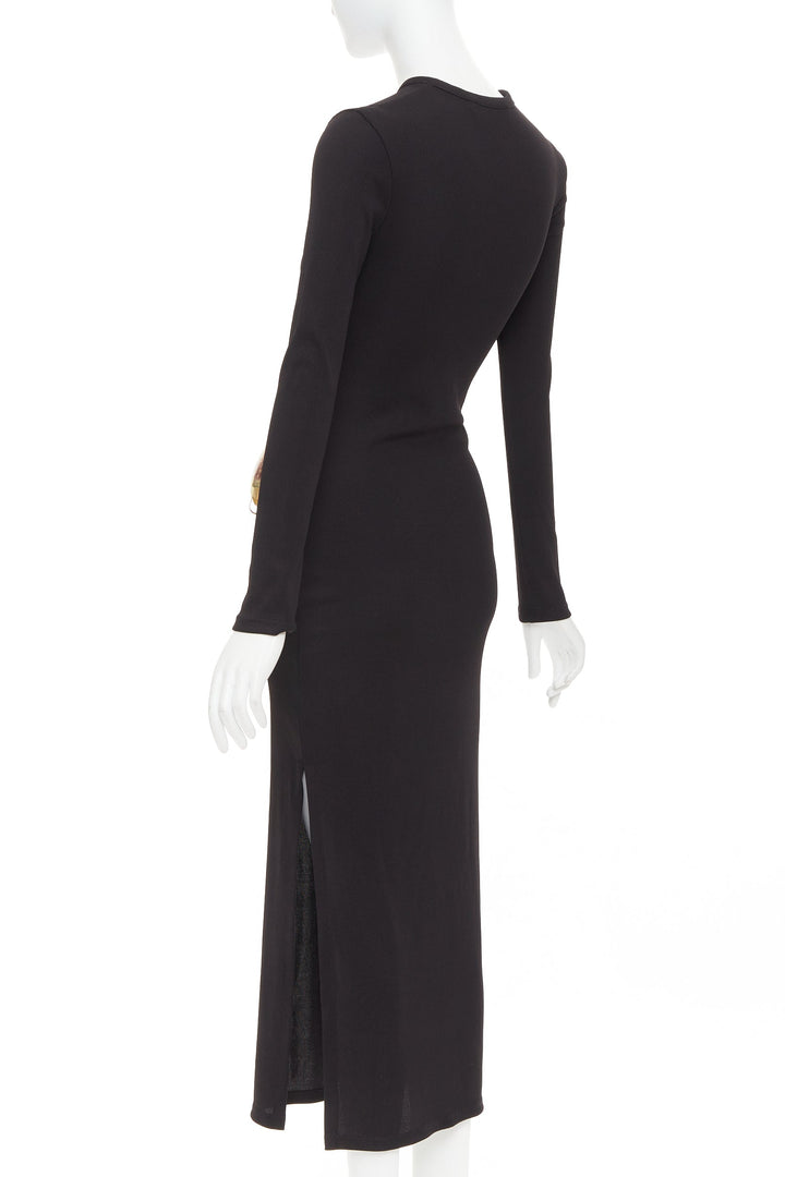 CHRISTOPHER ESBER black ribbed brown floral acrylic cut out bodycon dress UK6 XS