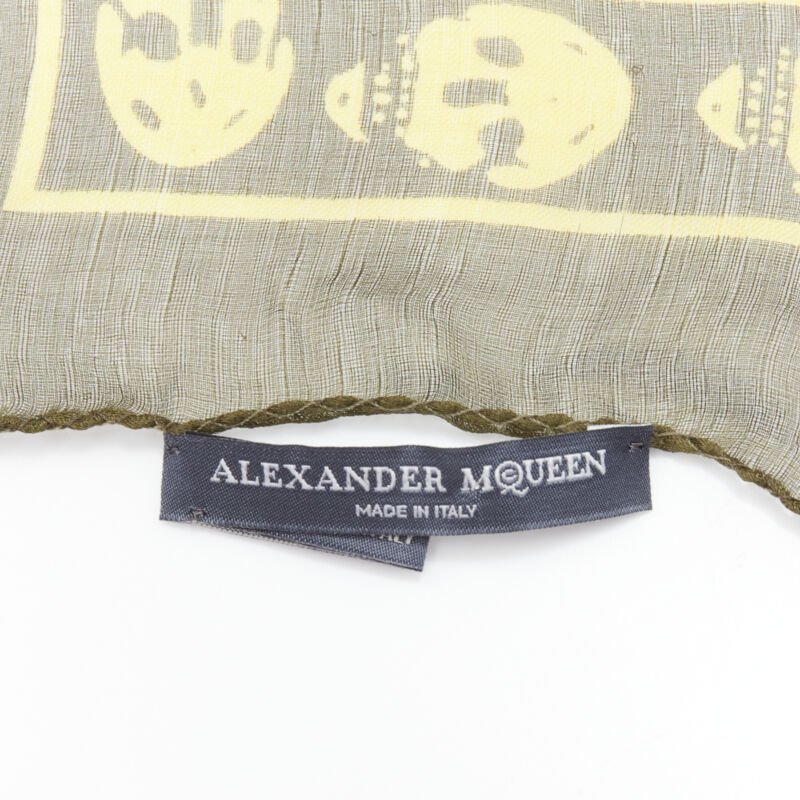 ALEXANDER MCQUEEN Signature skeleton skull green yellow 100% silk scarf