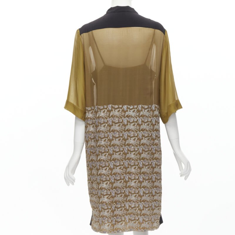 DRIES VAN NOTEN 2012 gold oriental crane embroidery shift dress FR36 S