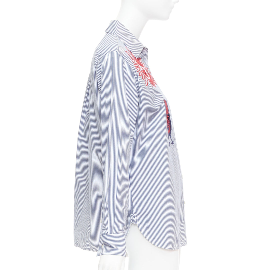 OLD CELINE Phoebe Philo 2015 Runway crochet detail blue striped shirt FR36 S