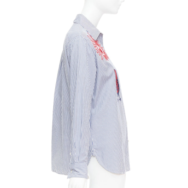 OLD CELINE Phoebe Philo 2015 Runway crochet detail blue striped shirt FR36 S