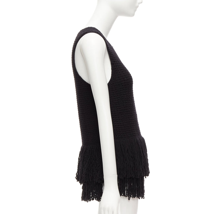 OLD CELINE Phoebe Philo black wool duo tier loop fringe knitted vest top S