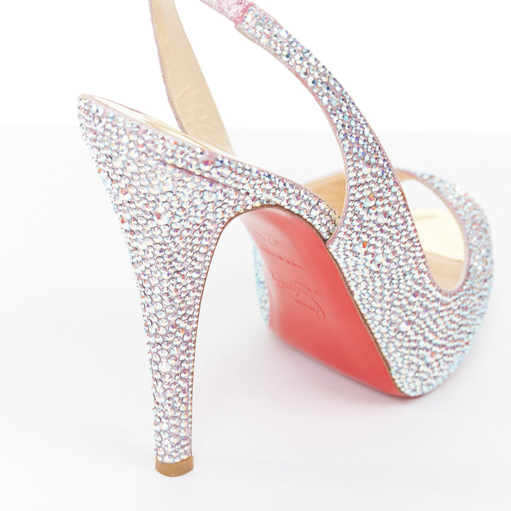 CHRISTIAN LOUBOUTIN Very Prive Strass 120 silver crystal slingback pump EU37.5