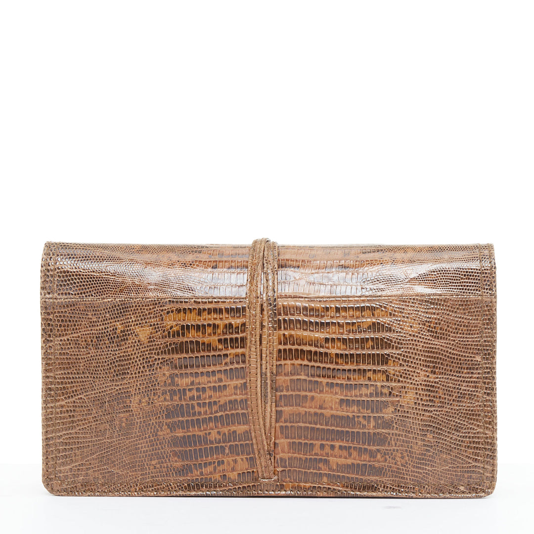 BOTTEGA VENETA brown lizard gold intrecciato resin chain evening clutch bag