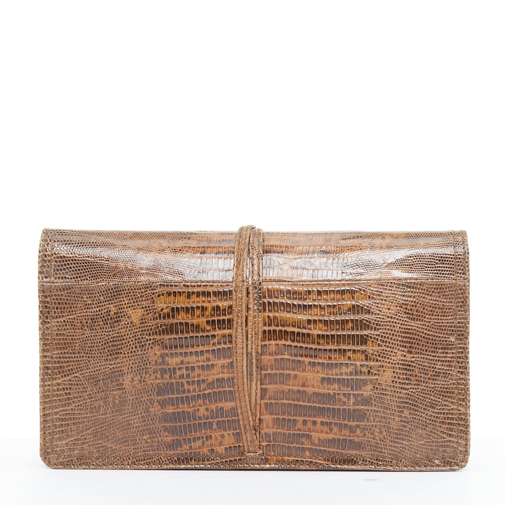 BOTTEGA VENETA brown lizard gold intrecciato resin chain evening clutch bag