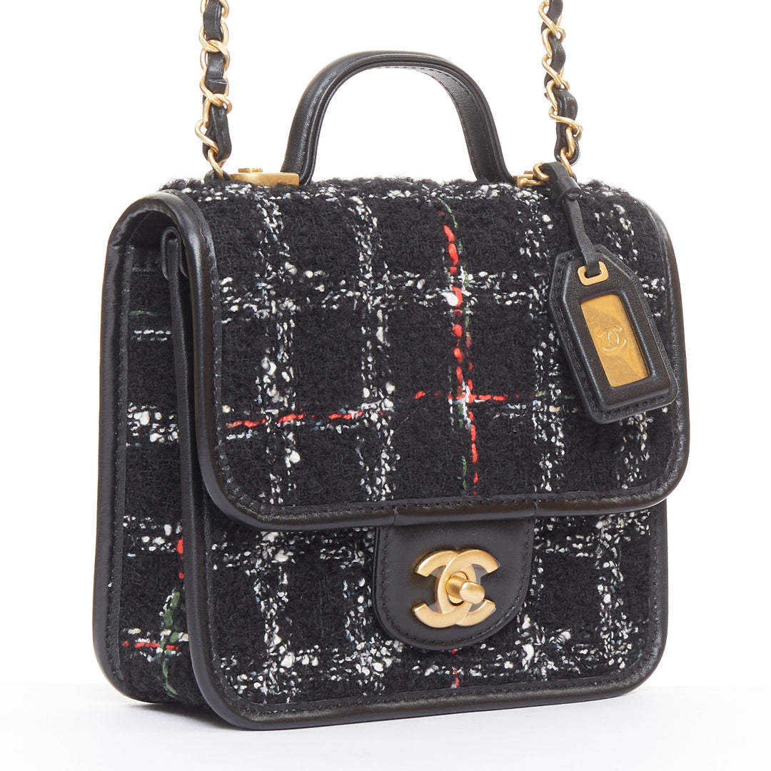 CHANEL 22K Small Flap Tweed School Memory black tweed gold crossbody bag