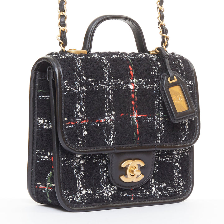 CHANEL 22K Small Flap Tweed School Memory black tweed gold crossbody bag