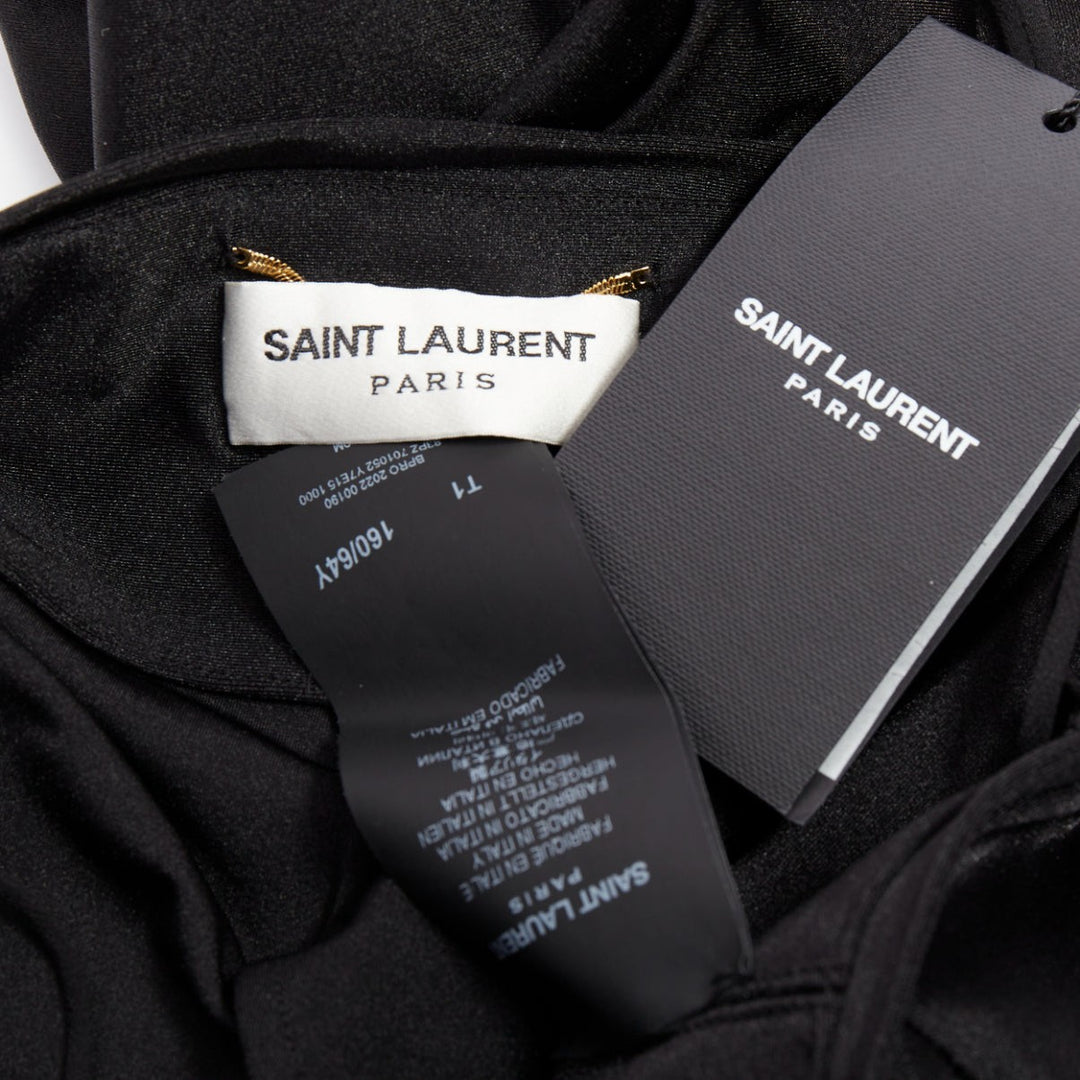 SAINT LAURENT 2022 Runway black gold metal brooch halter cutout jumpsuit Sz.1 XS