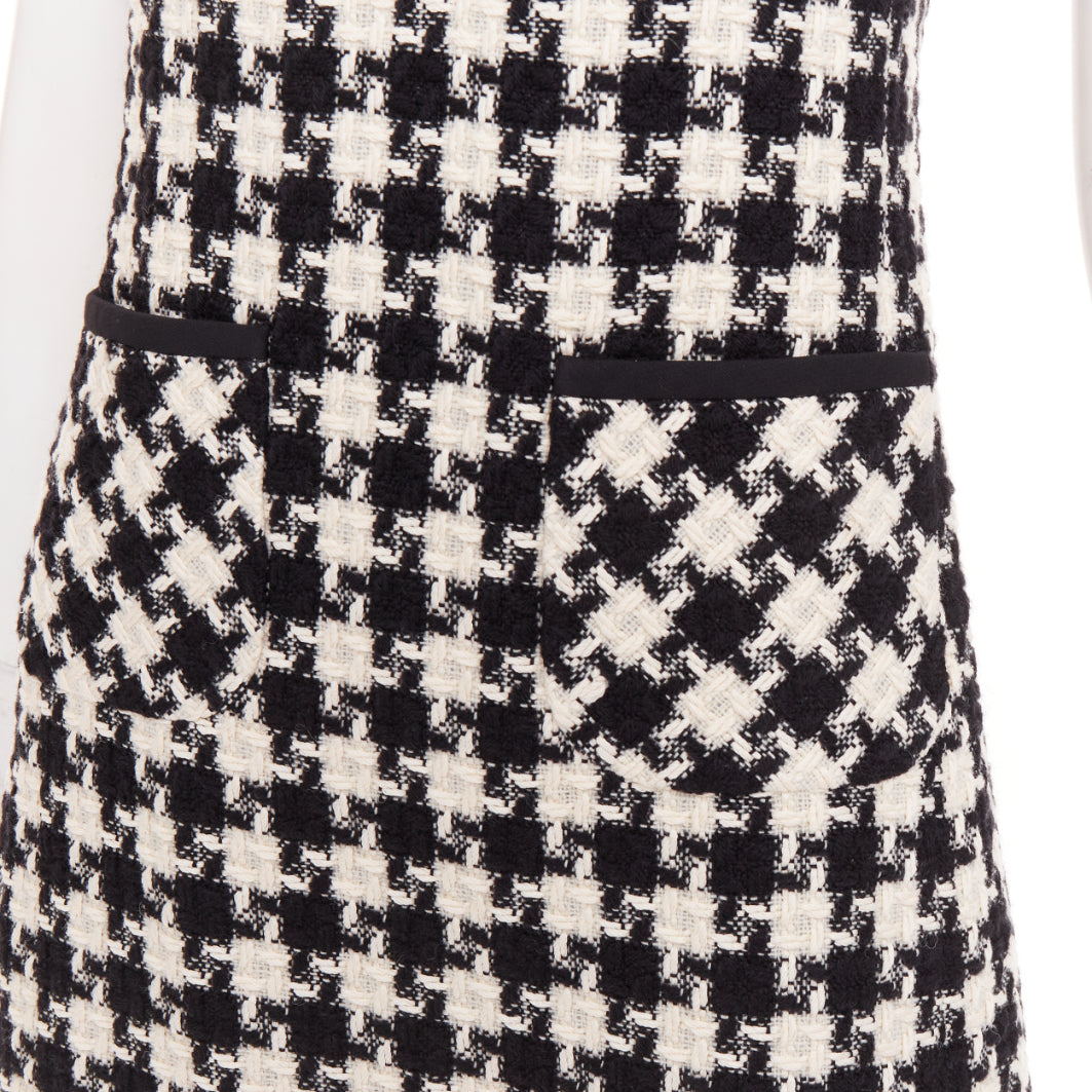 VALENTINO 2024 black white houndstooth tweed cutout bow mini dress IT40 S