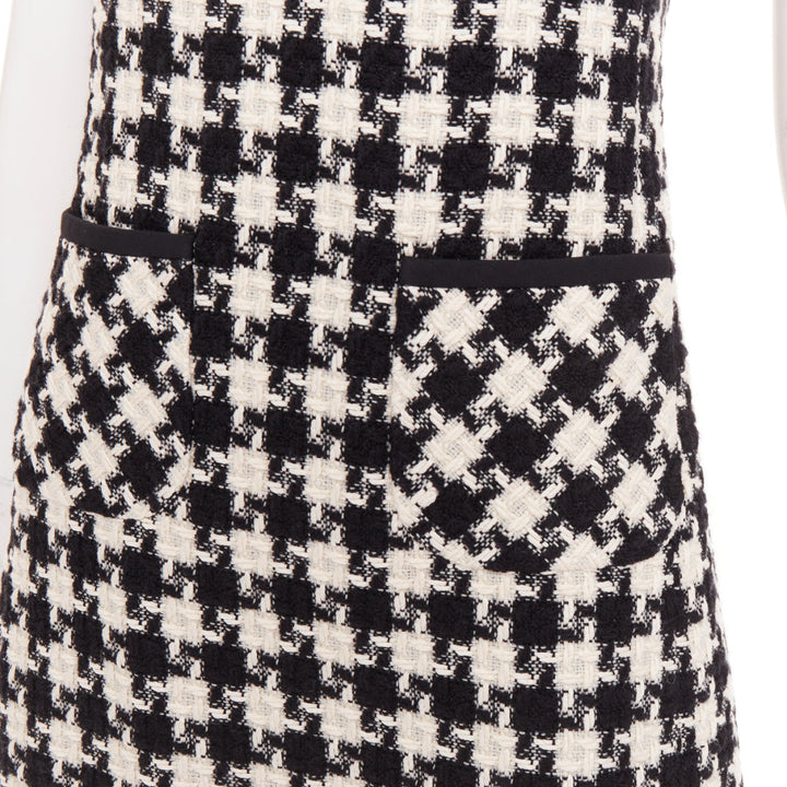 VALENTINO 2024 black white houndstooth tweed cutout bow mini dress IT40 S