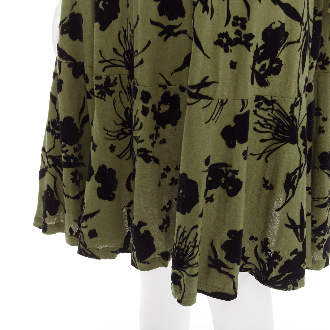 DRIES VAN NOTEN green cotton floral devore bell sleeve flutter dress XS