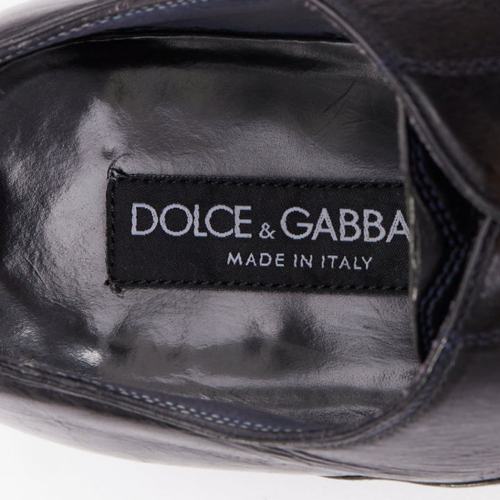 DOLCE GABBANA black hard leather perforated toe brogue loafers UK7 EU41