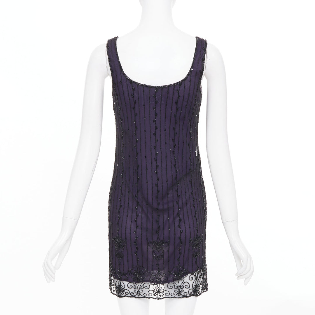 LAUNDRY BY SHELLI SEGAL Vintage purple embroidered beaded shell dress P