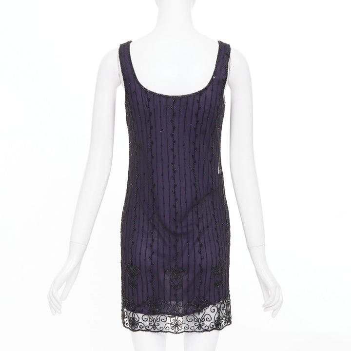 LAUNDRY BY SHELLI SEGAL Vintage purple embroidered beaded shell dress P