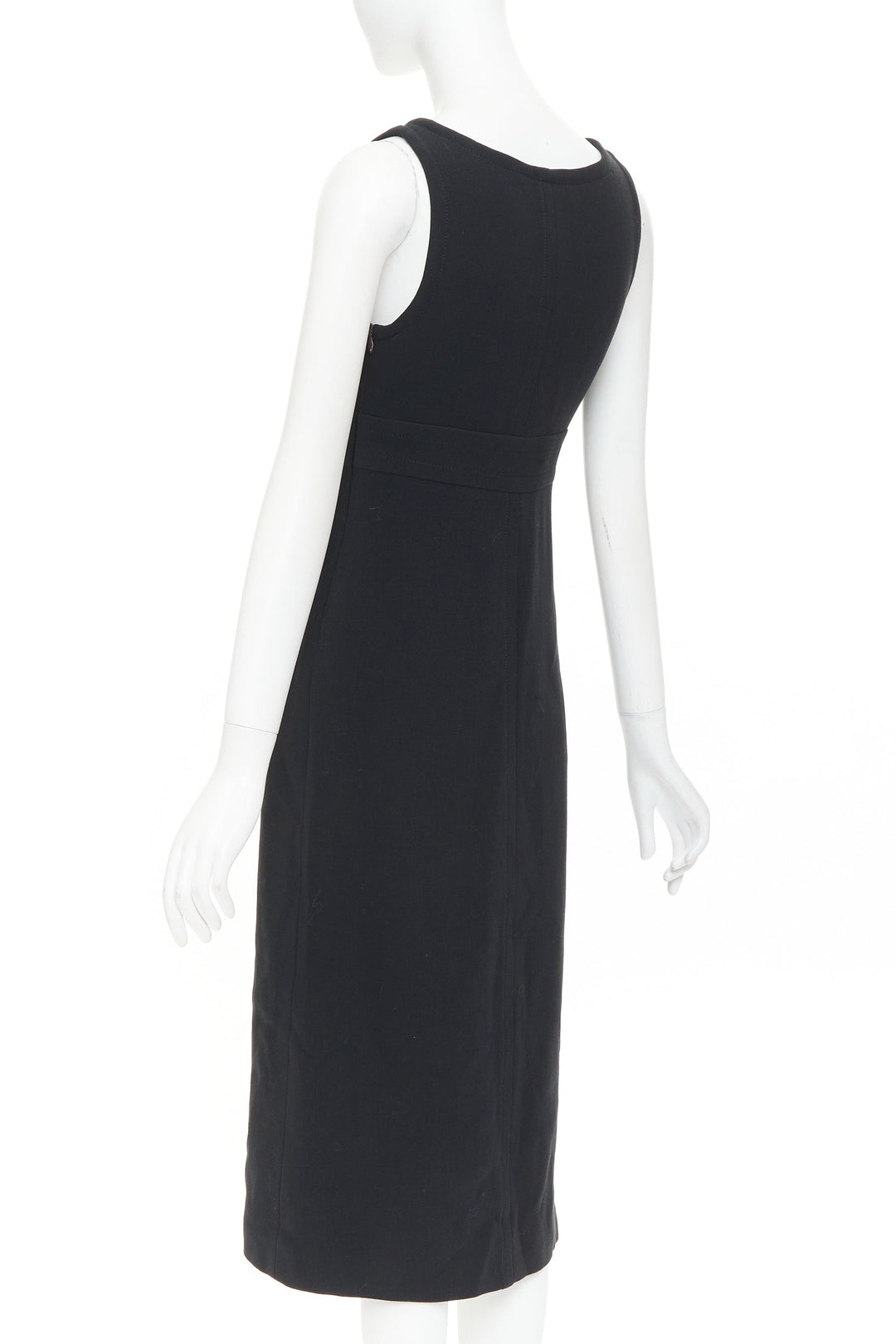 PRADA 1998 Vintage black wool rubber seamed V neck minimal sheath dress IT40 S