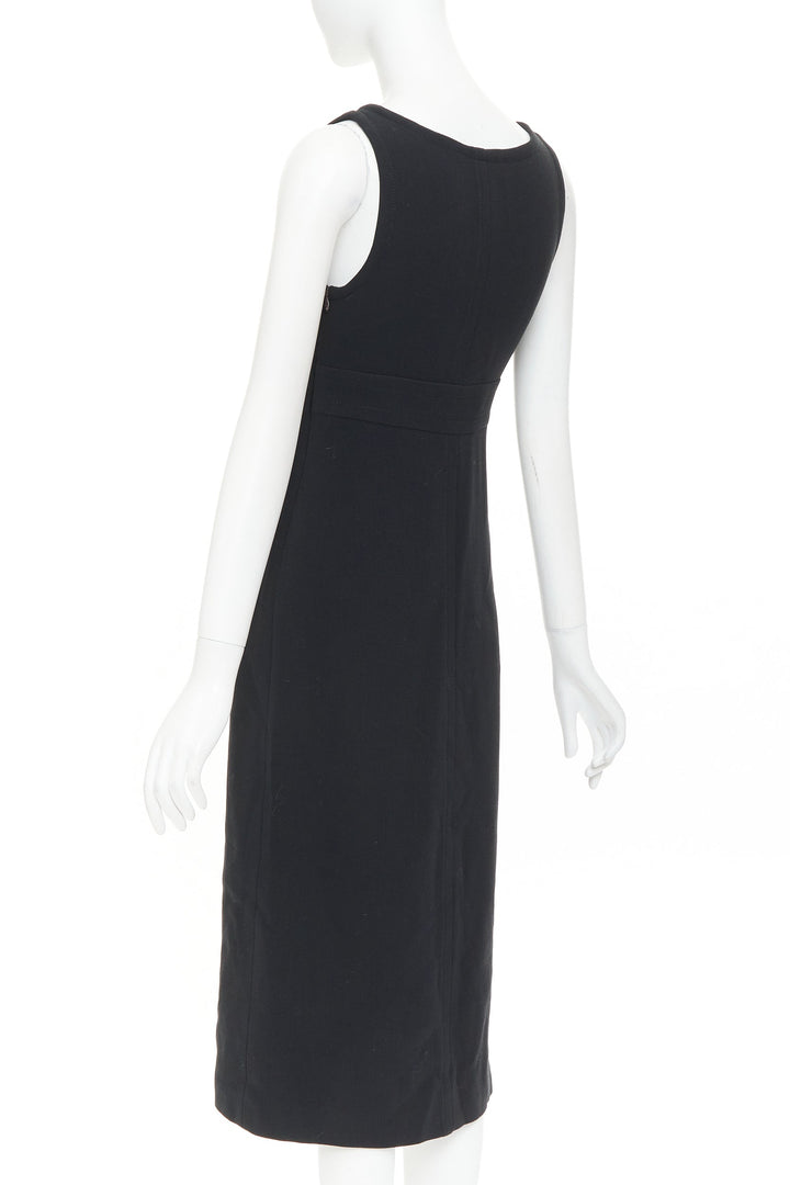 PRADA 1998 Vintage black wool rubber seamed V neck minimal sheath dress IT40 S