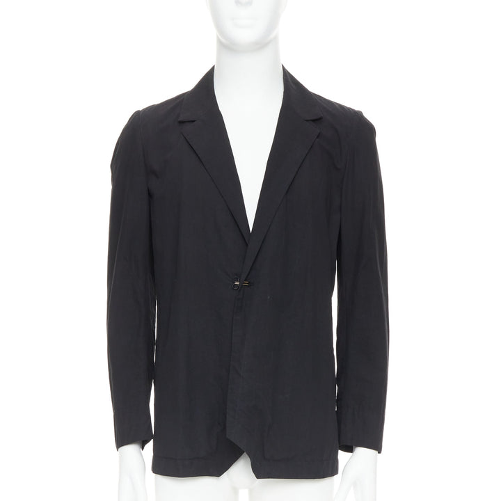 ATTACHMENT Kazuyuki Kumagai black cotton angular hem relaxed blazer JP3 L