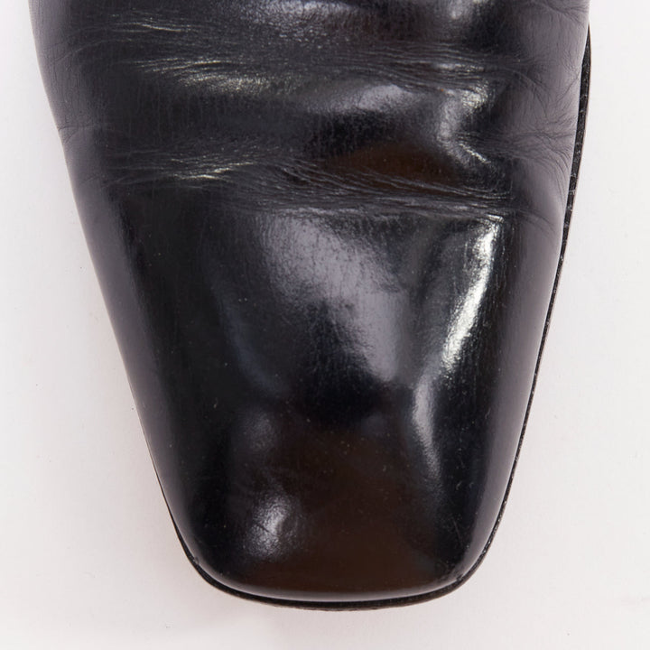 PRADA black leather square toe lace brogue shoes UK6.5 EU40.5