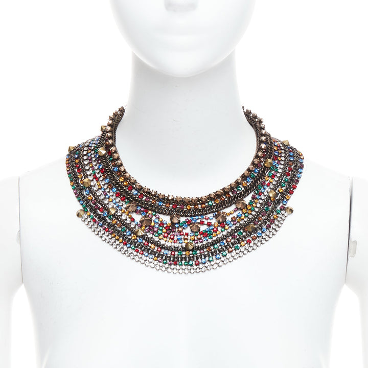 IOSSELLIANI gold multicolor rhinestone crystal encrusted collar necklace