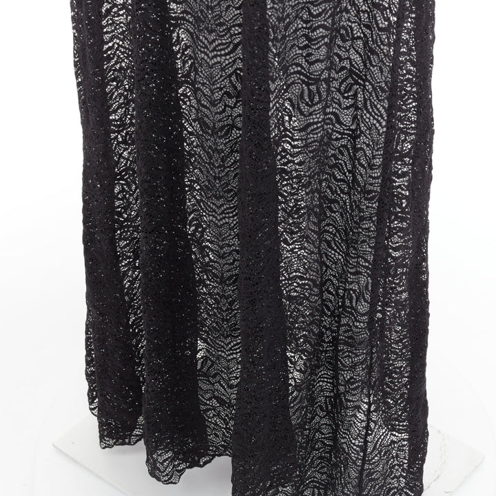 BEAUFILLE Anise black sheer stretch nylon lace knit strapless long dress M