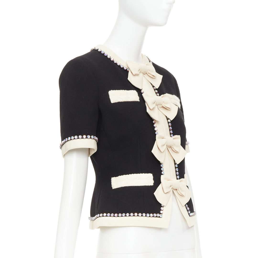 GUCCI 2017 Runway black tailleur crystal bow embellished wool jacket IT40 S