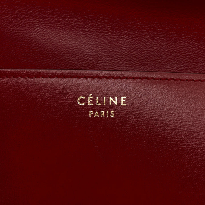 CELINE Classic Box burgundy smooth leather gold clasp crossbody messenger bag