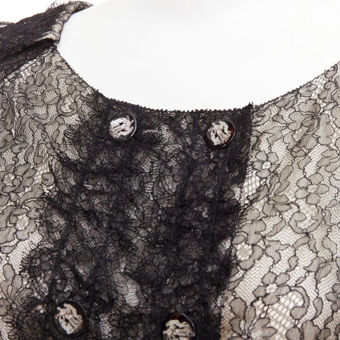 NINA RICCI black lace holographic buttons scallop double breasted blouse IT38 XS