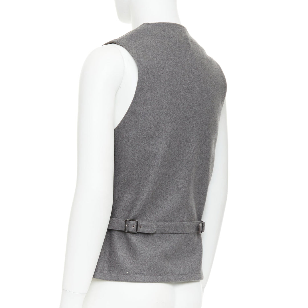 LEMAIRE grey 100% virgin wool felt horn buttons pocketed waist coat vest Sz.2 M