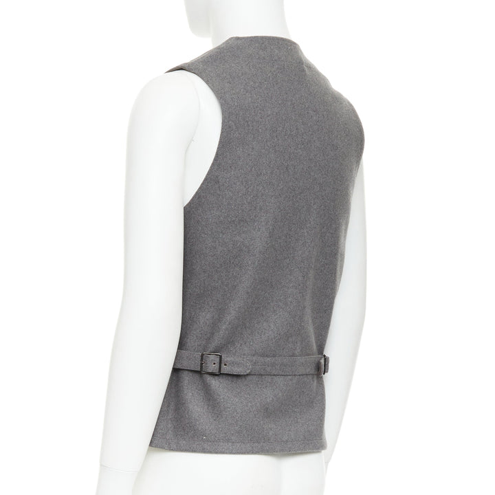 LEMAIRE grey 100% virgin wool felt horn buttons pocketed waist coat vest Sz.2 M