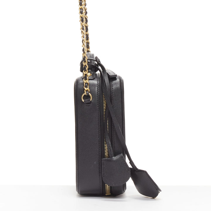 CHANEL N/S Vanity Vertical black filigree gold CC logo small crossbody bag
