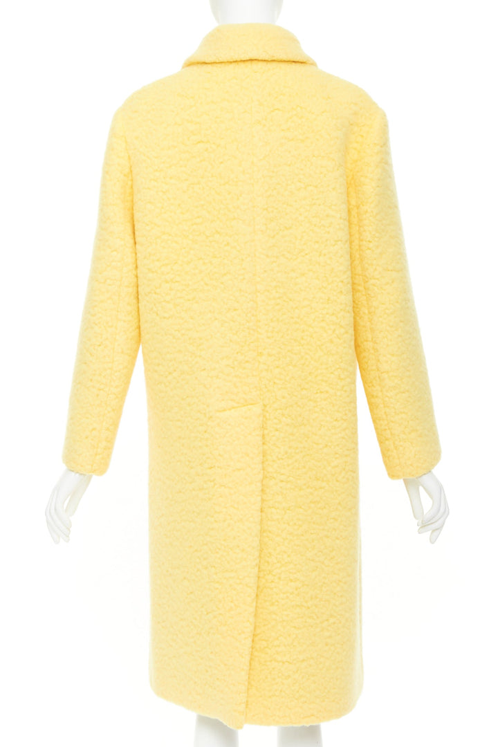 PRADA 2021 Raf Simons Runway pastel yellow wool boucle long oversize coat IT40 S