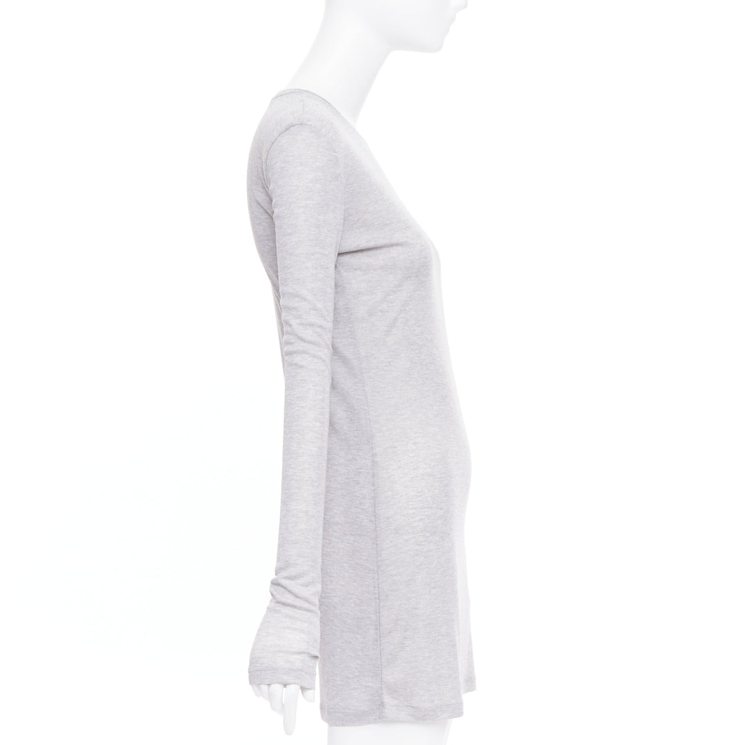 MIU MIU 2022 grey black logo tab crew neck long sleeve tshirt dress IT36 XXS