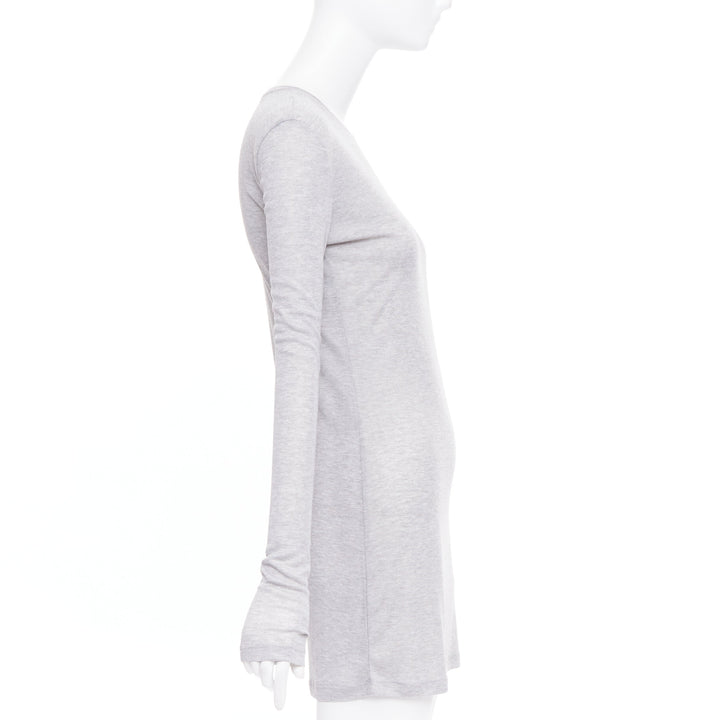 MIU MIU 2022 grey black logo tab crew neck long sleeve tshirt dress IT36 XXS