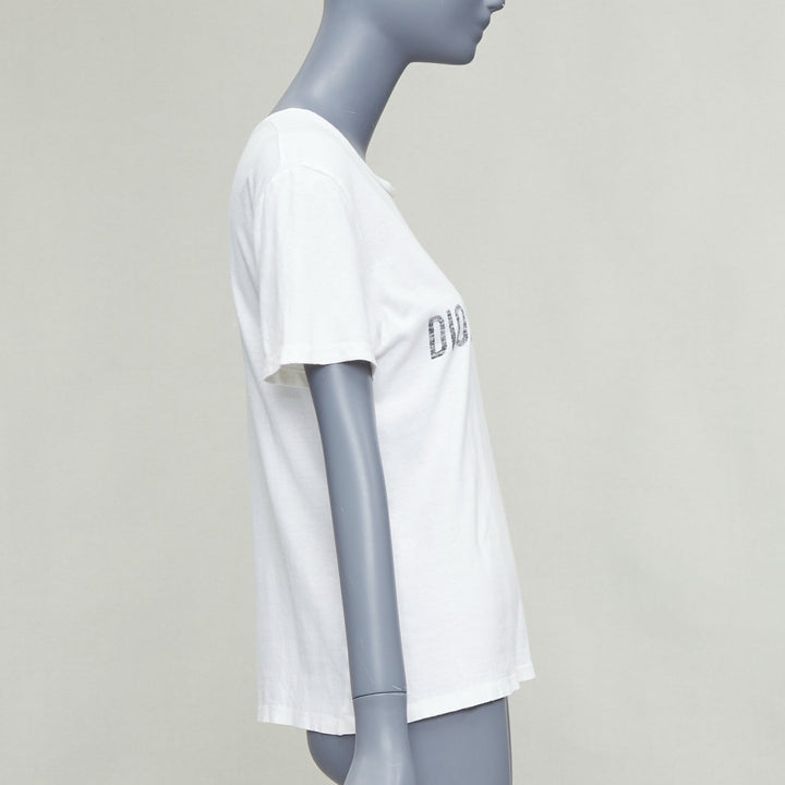 CHRISTIAN DIOR Dio(r)evolution cream grey cotton linen washed white tshirt S