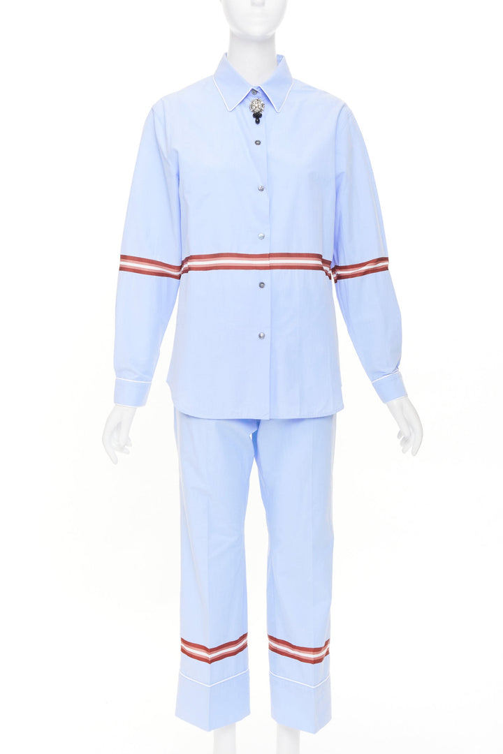 NO. 21 red stripe light blue cotton blend button shirt pants set IT42 M