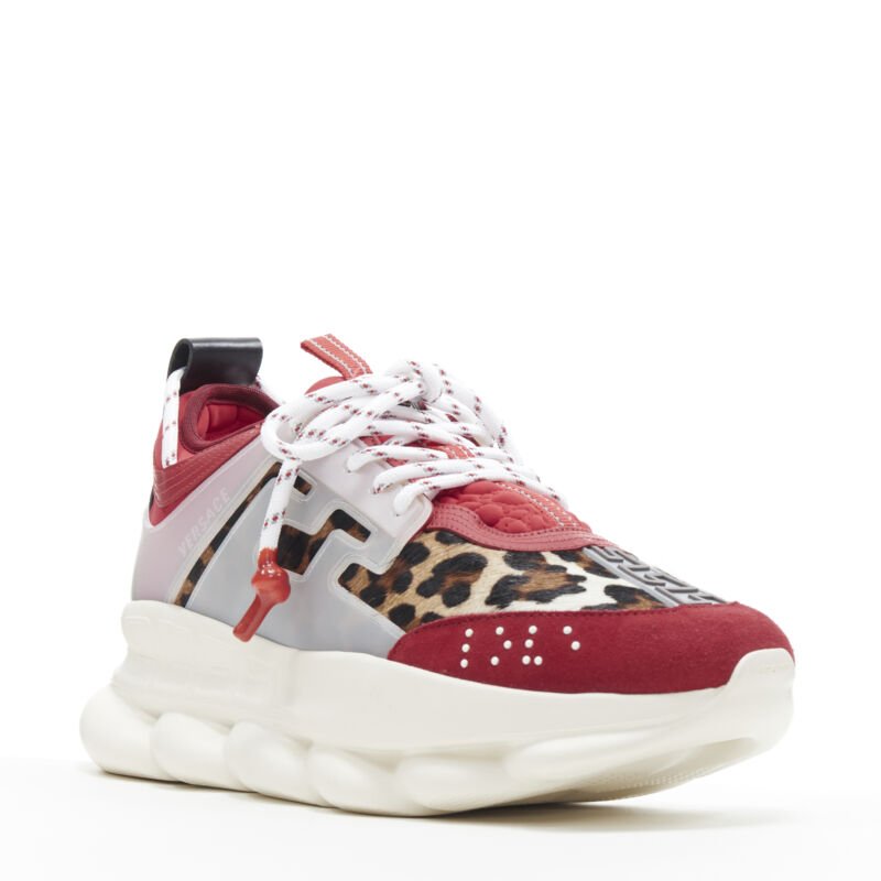 VERSACE Chain Reaction Red Wild Leopard low chunky sneaker EU38.5 US5.5