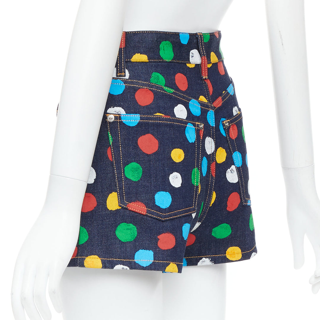 LOUIS VUITTON Yayoi Kusama Painted Dots logo patch denim shorts FR34 XS