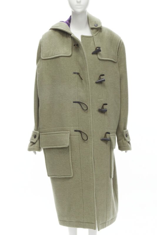 BALENCIAGA 2018 Runway Pulled khaki grey toggle wrap coat M