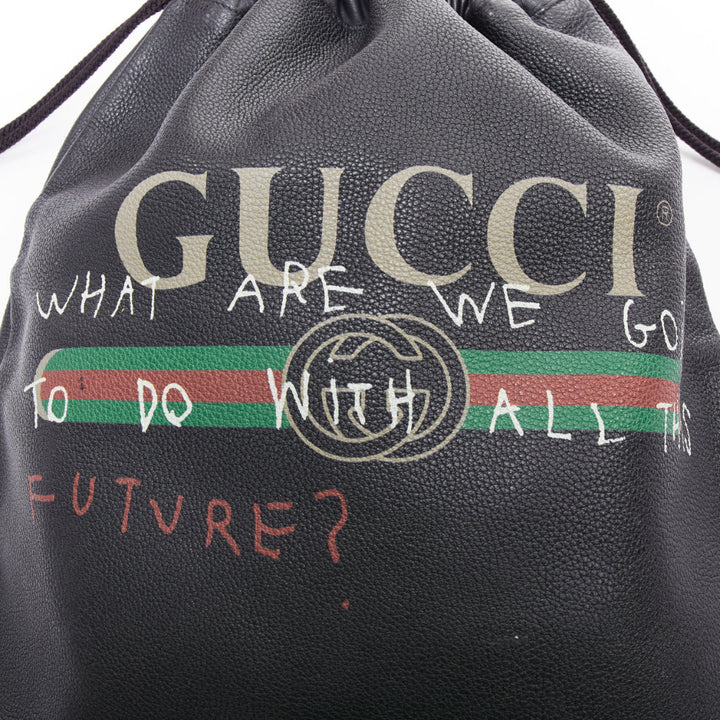 GUCCI 2017 Coco Capitan black leather graffiti drawstring backpack tote bag