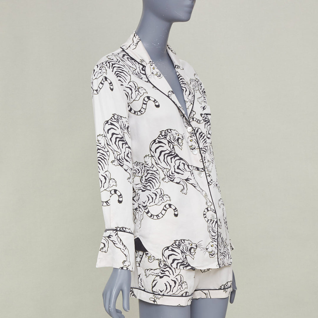 OLIVIA VON HALLE 2020 Lila Carlyle white tiger print silk pajama shorts Sz1 XS