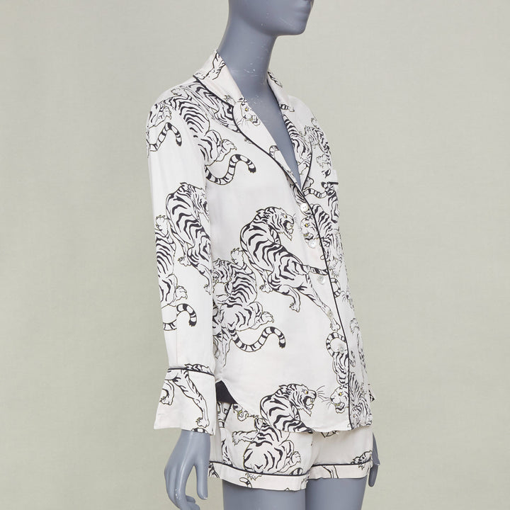 OLIVIA VON HALLE 2020 Lila Carlyle white tiger print silk pajama shorts Sz1 XS