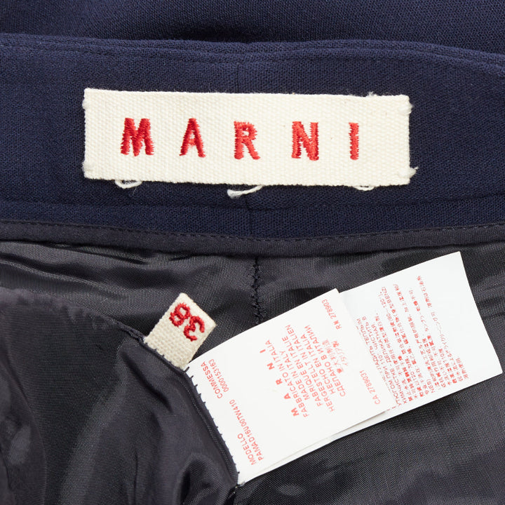 MARNI navy virgin wool blend wide leg mid waist pants IT38 XS