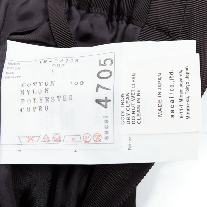 SACAI 2019 black cotton nylon padded pocket asymmetric belted skirt JP1 S
