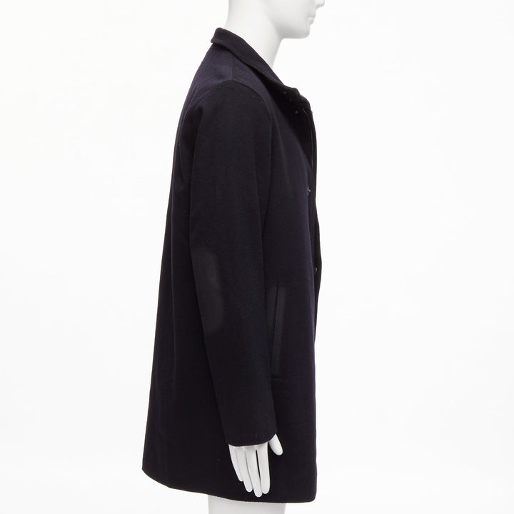 PRADA 2009 100% virgin wool black minimalist coated sleeve coat IT48 M