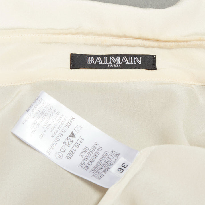 BALMAIN cream 100% silk gold buttons pocketed military blouse FR36 S